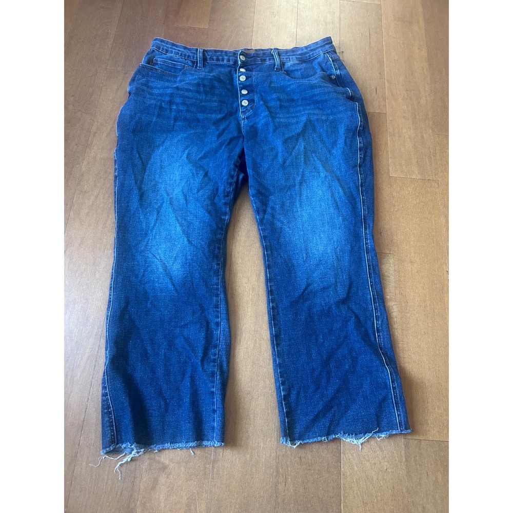 Judy Blue Los Angeles Womens 22W Button Fly Raw Hem Wide Leg Stretch Jeans Blue